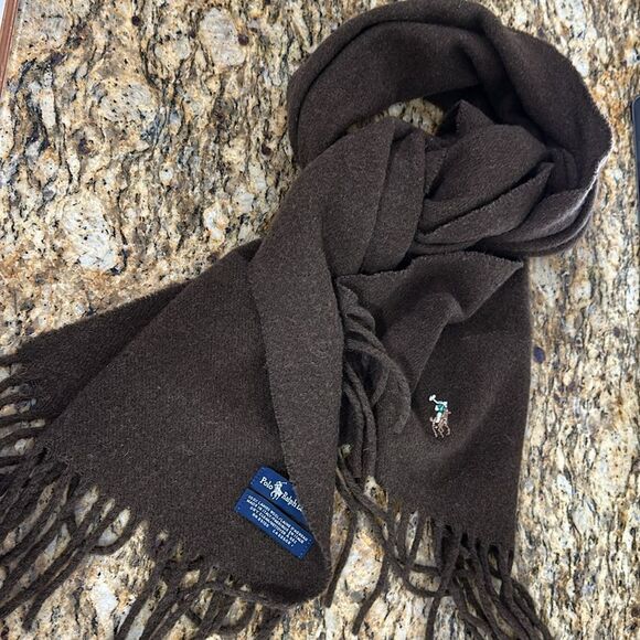 Polo by Ralph Lauren Brown Wool Scarf With Fringe Trim - Picture 1 of 6